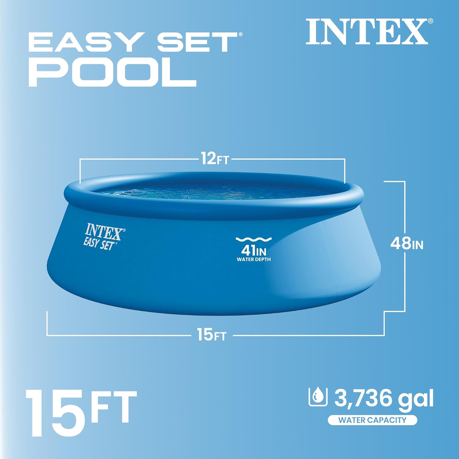 INTEX Easy Set 15 ft x 48in Above Ground Pool Set, Round Inflatable Swimming Pool with 1000 GPH Cartridge Filter Pump, Ladder, Cover, & Ground Cloth