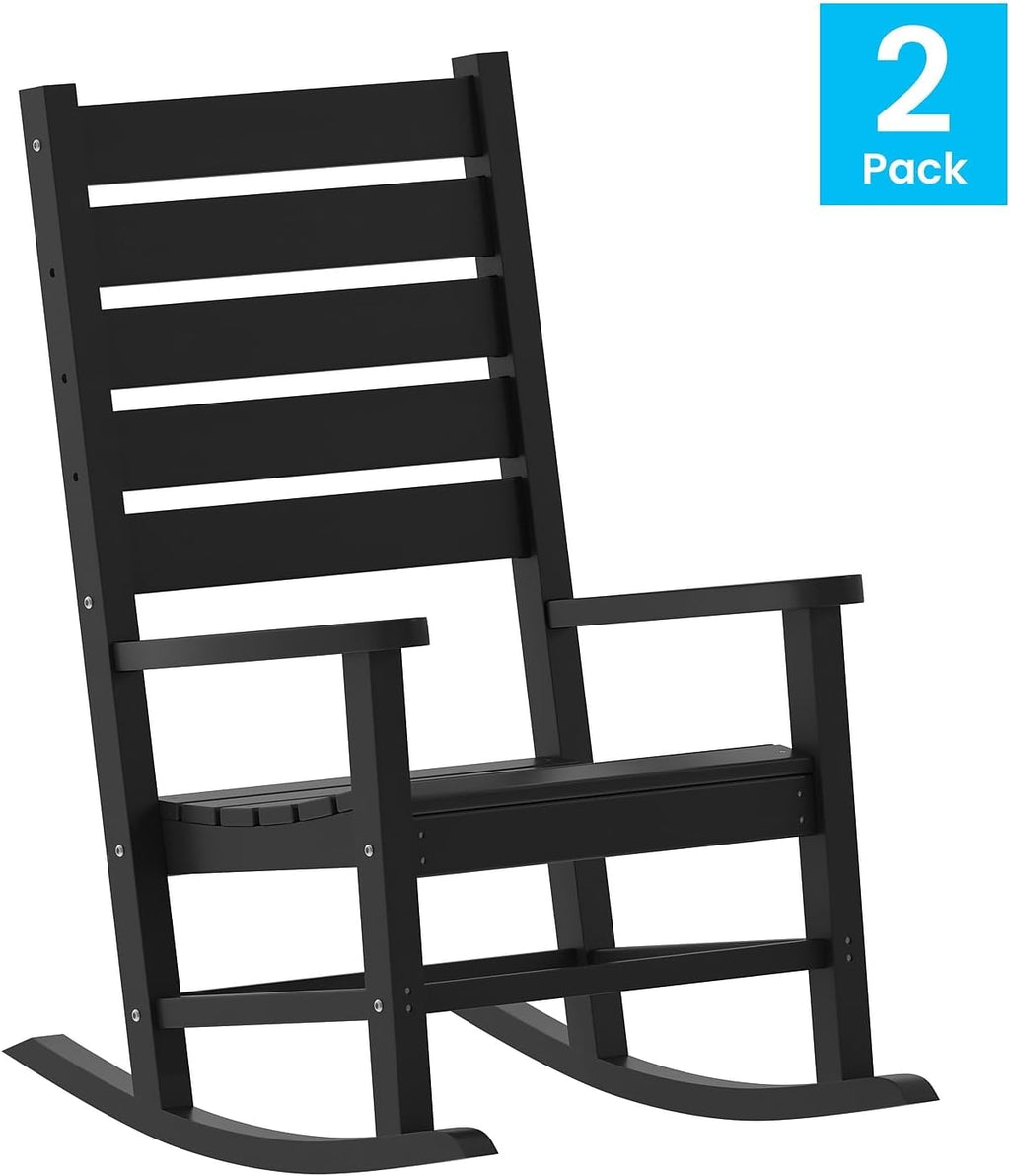 Flash Furniture Manchester Commercial Grade Outdoor Rocking Chair, All-Weather HDPE Indoor/Outdoor Rocker, Set of 2, Black