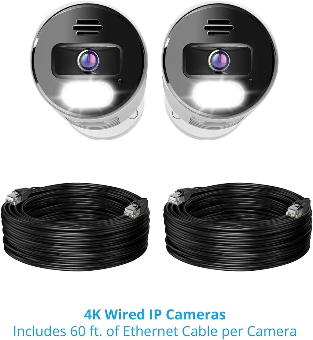 Night Owl Wired IP 4K UHD Indoor/Outdoor Add On Spotlight Cameras with Preset Voice Alerts and Built-in Camera Siren (Requires Compatible BTN8 Series NVR or BTD8 Series DVR - Sold Separately)