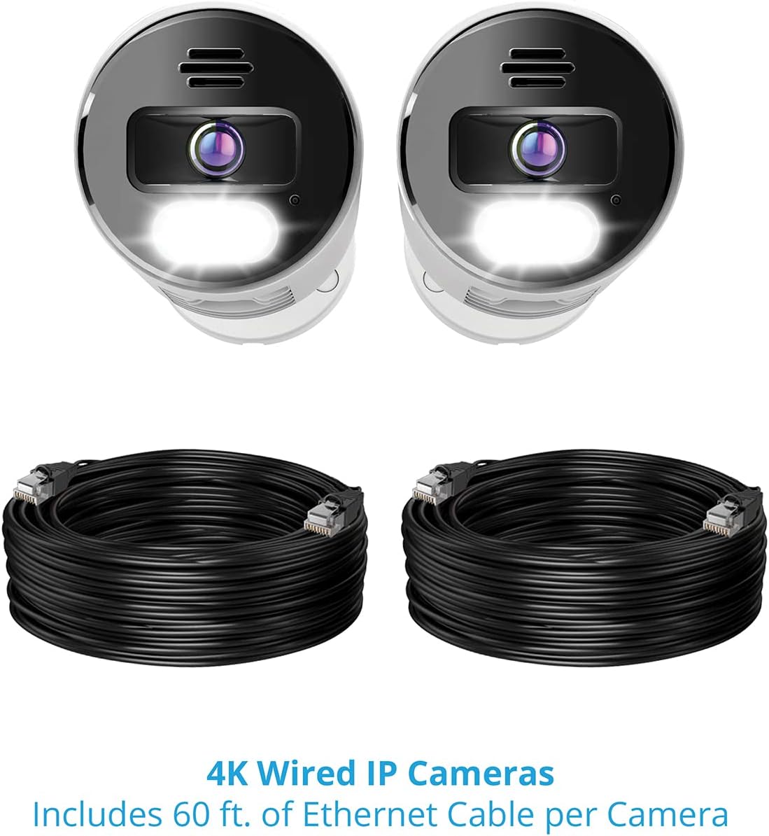 Night Owl Wired IP 4K UHD Indoor/Outdoor Add On Spotlight Cameras with Preset Voice Alerts and Built-in Camera Siren (Requires Compatible BTN8 Series NVR or BTD8 Series DVR - Sold Separately)