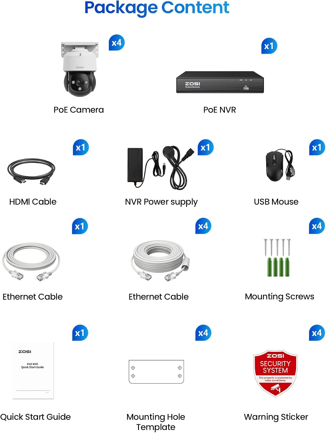 ZOSI C290 4K 8CH POE Security Camera System (Up to16CH), 4 x 8MP Wired PoE IP Dome Cameras Outdoor Indoor, 360 View, AI Human/Vehicle/Face Detection, Two-Way Talk, Siren Alarm, Auto Tracking, 2TB HDD