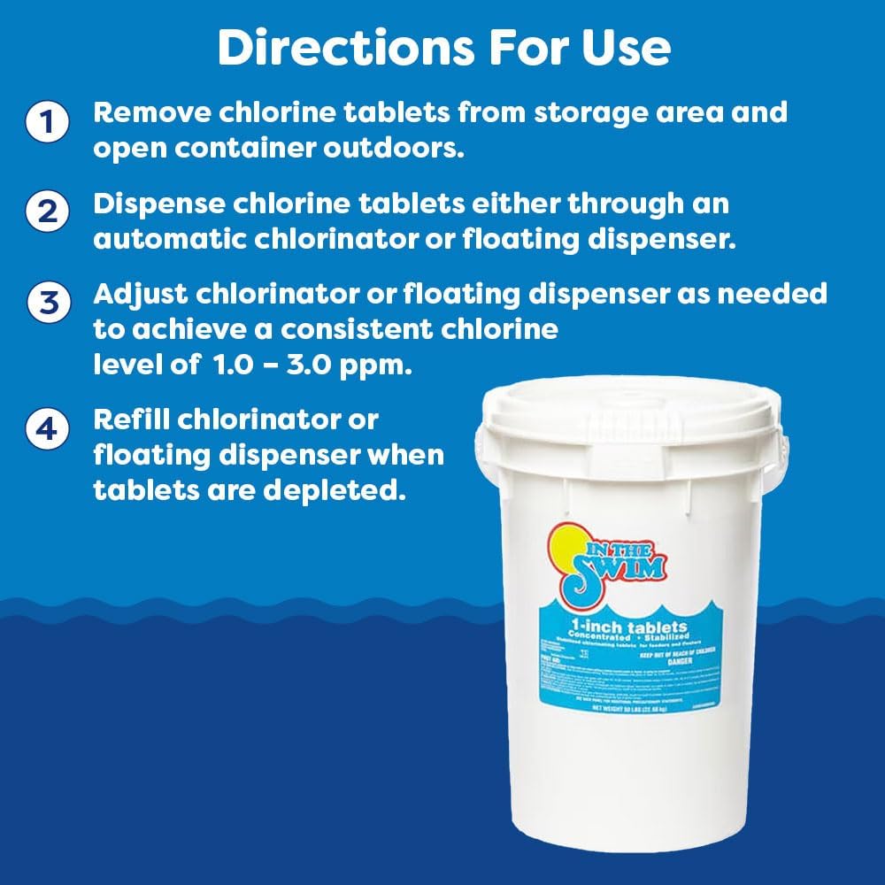 In The Swim 1 Inch Stabilized Chlorine Tablets for Sanitizing Swimming Pools - Fast Dissolving - 90% Available Chlorine - Tri-Chlor - 25 Pounds
