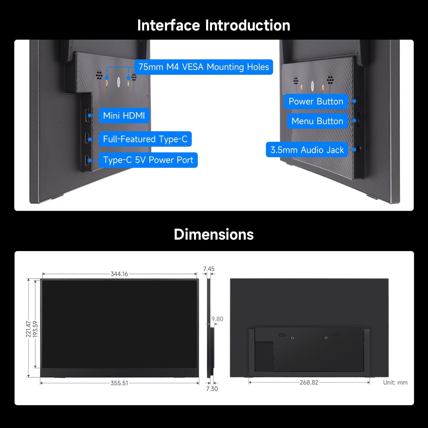 waveshare Luckfox 15.6inch Portable Monitor with Stand, IPS Screen, Mini HDMI Interface, 1920 × 1080 Full HD, 178° Viewing Angle, ABS Case, 100% sRGB High Color Gamut, Supports HDR, No Touch