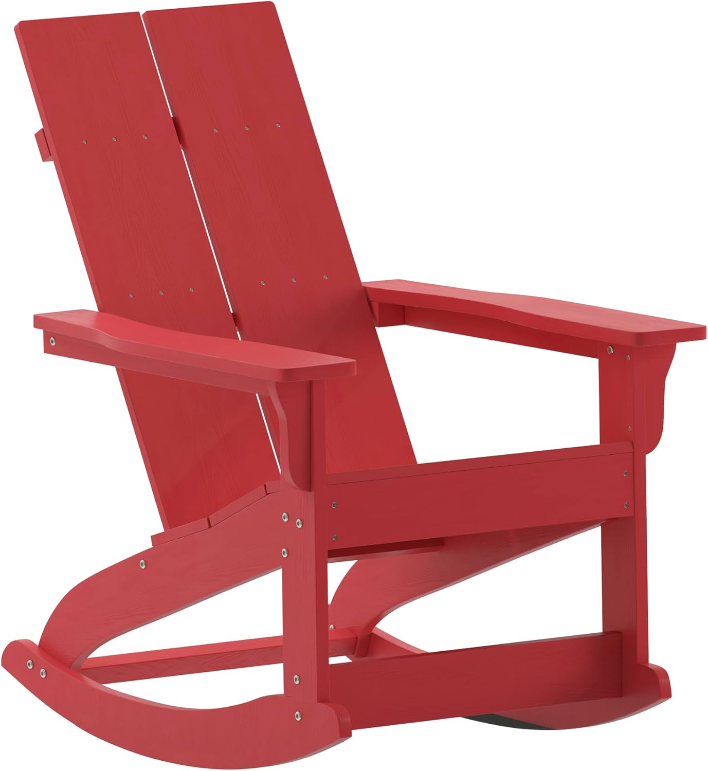 EMMA + OLIVER Harmon Adirondack Rocking Chair - Red Poly Resin - Suitable for Indoor/Outdoor Use - All Weather Materials - Easy Assembly - 350 lb. Weight Capacity