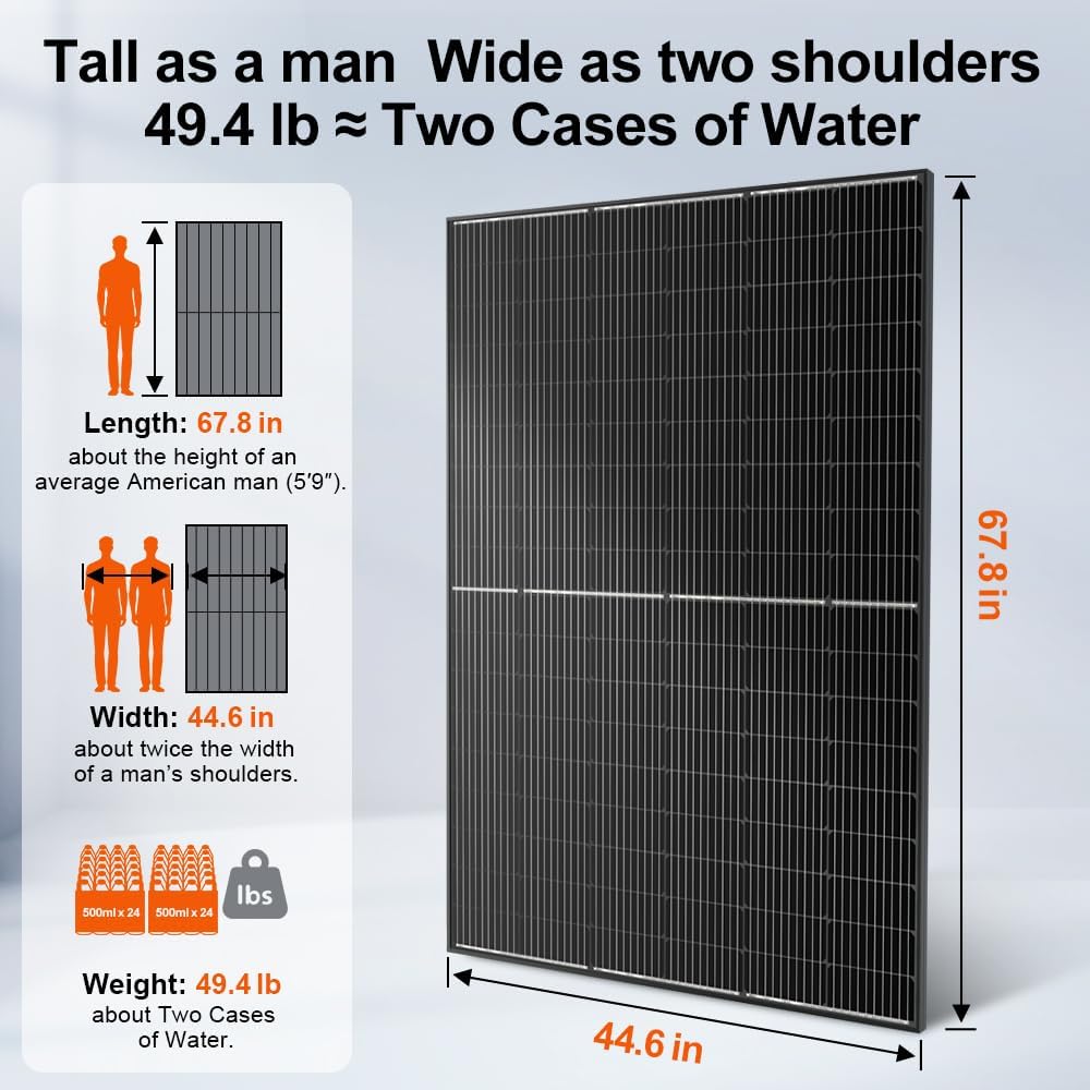 DOKIO Monocrystalline Solar Panel Size 400W 31V for 12/24V Devices, Aluminum Frame, 3m Cable, Pre-Drilled Holes for Yard, Garden, Shed, Off-Grid Power
