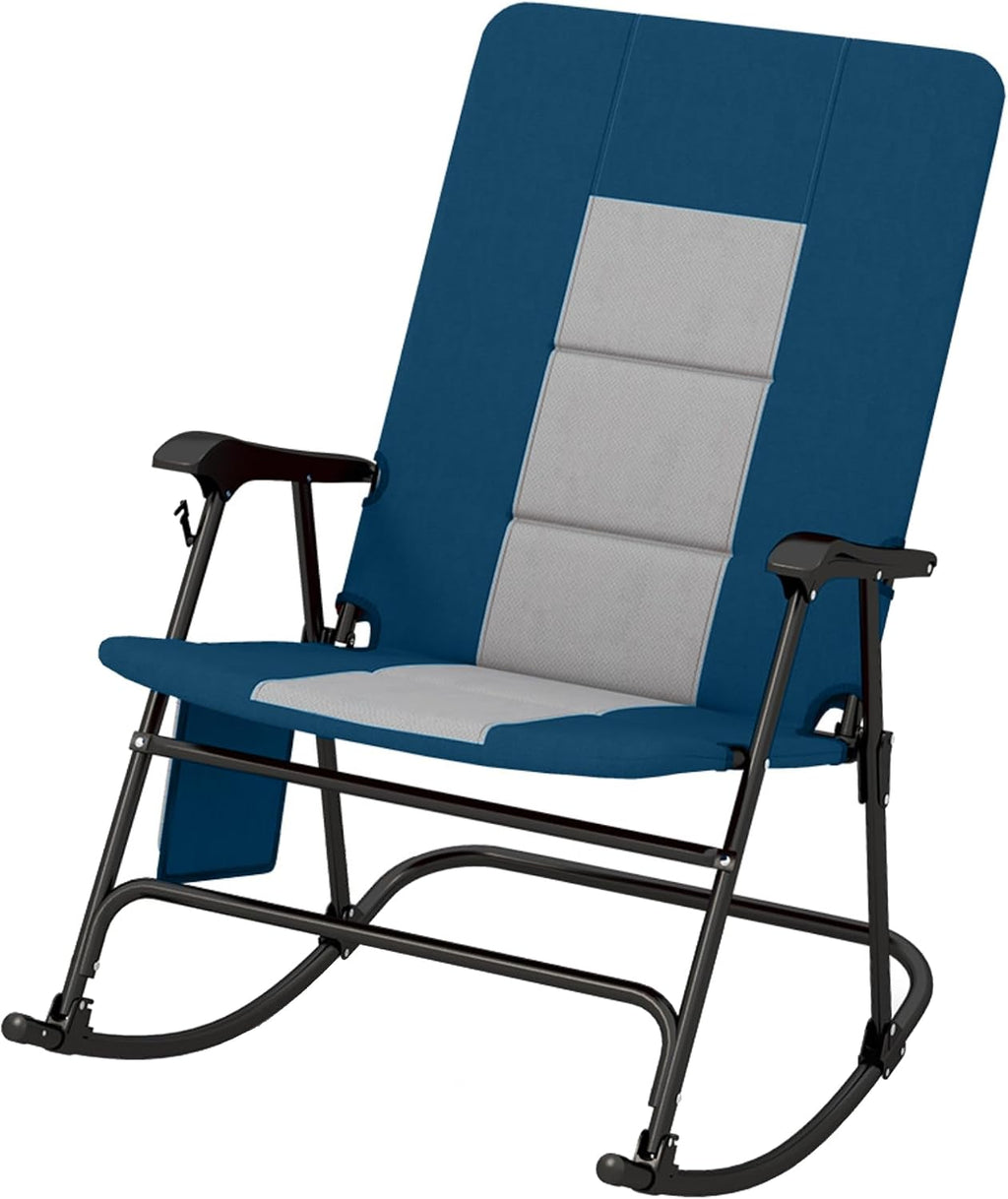 Tangkula Folding Rocking Chair, Foldable Camping Rocking Chair with Padded Seat High Back & Armrest, Support 350 lbs, Portable for Indoor Outdoor Patio Lawn Backyard (1, Blue)