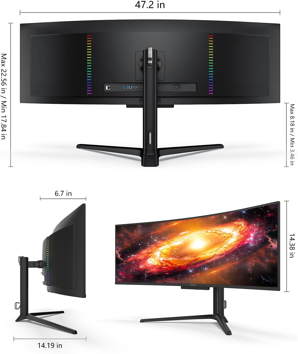 INNOCN 49' OLED Ultrawide Curved Monitor 5K2K 5120 x 1440p 144Hz, 0.03ms, Computer Monitor for AI PC, USB Type C 90W, HDMI 2.1, DisplayPort, USB Hub, Speakers, Adaptive-Sync, Adjustable Stand, Black