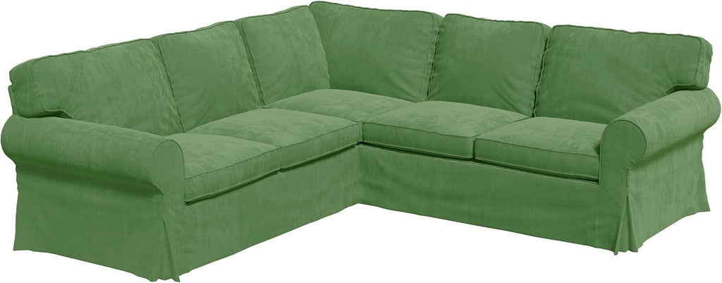 Velvet Pets Friendly Sectional Corner Sofa Covers Made Compatible with IKEA Ektorp 4 Four Seat Couch Sofa Slipcovers (Velvet Light Green Ektorp 2+2)