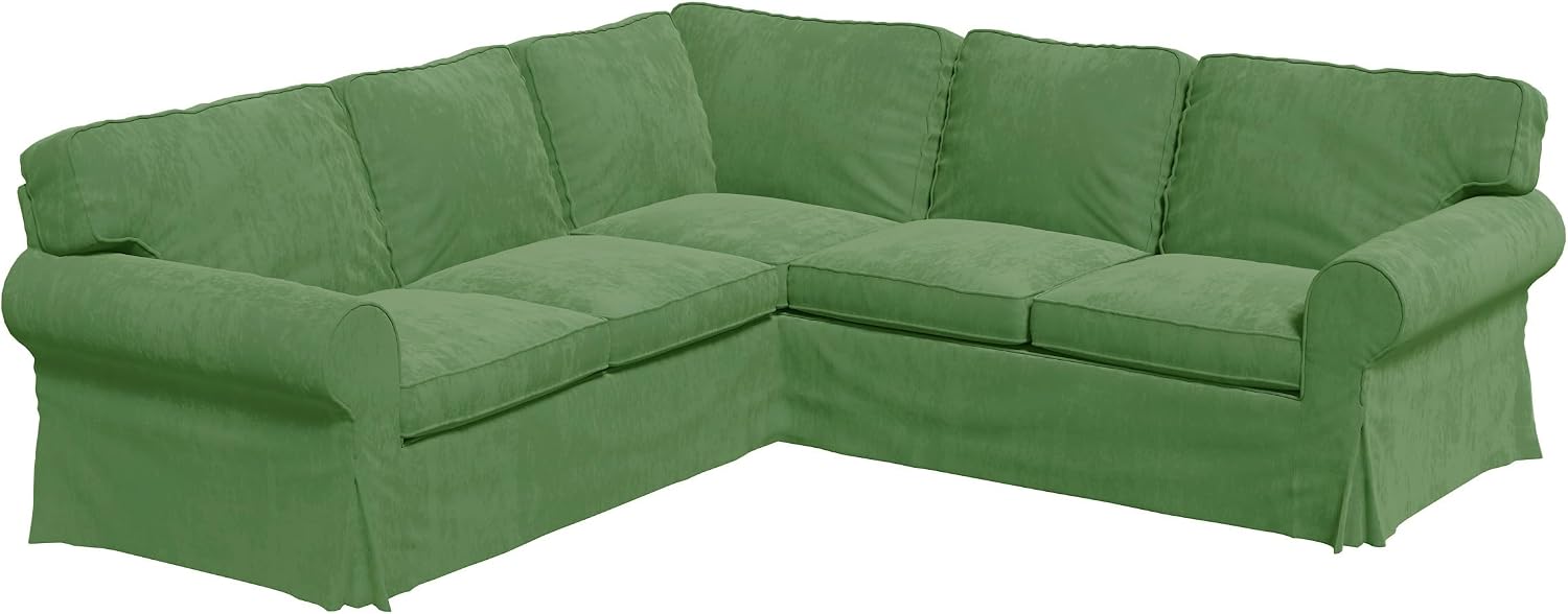 Velvet Pets Friendly Sectional Corner Sofa Covers Made Compatible with IKEA Ektorp 4 Four Seat Couch Sofa Slipcovers (Velvet Light Green Ektorp 2+2)