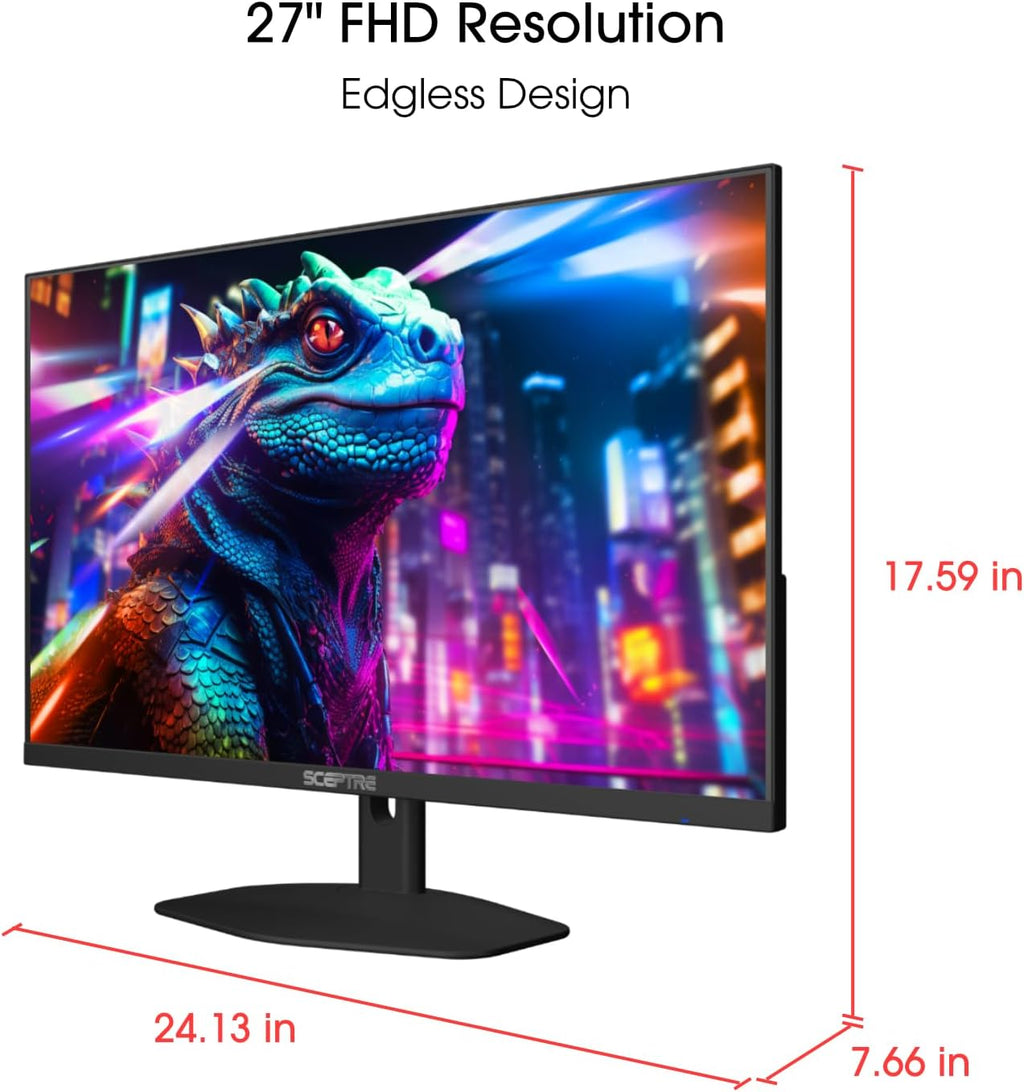 Sceptre 27-inch IPS Prime Eye Care Monitor 100Hz DisplayPort HDMI and USB-C 100% sRGB Build-in Speakers, Machine Black 2025 (E275W-FP100T)