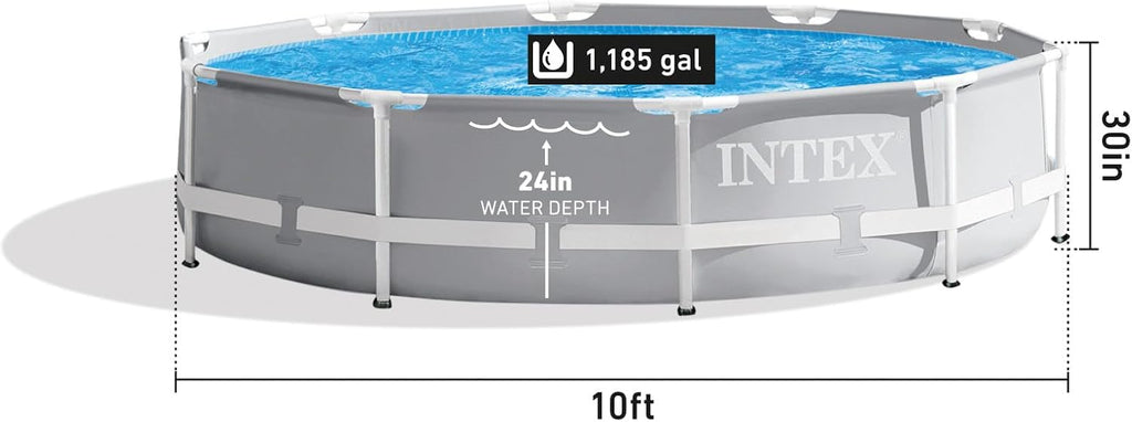 INTEX 26700EH Prism Frame Premium Above Ground Swimming Pool: 10ft x 30in – SuperTough Puncture Resistant – Rust Resistant – Easy Assemble – 1185 Gallon Capacity – Pool Only