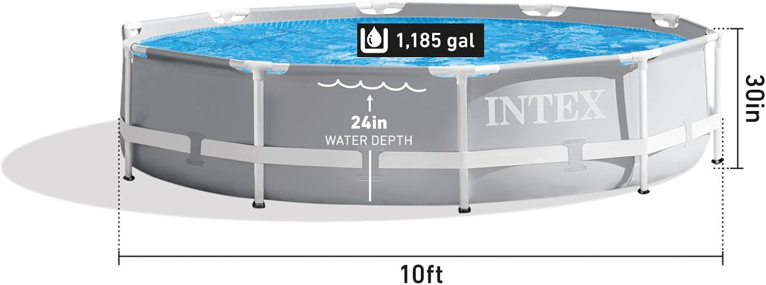 INTEX 26700EH Prism Frame Premium Above Ground Swimming Pool: 10ft x 30in – SuperTough Puncture Resistant – Rust Resistant – Easy Assemble – 1185 Gallon Capacity – Pool Only