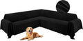 HDCAXKJ Corner Sectional Couch Covers for Dogs L Shape Sofa Cover with Tassel Chenille Soft Non Slip U Shaped Couch Cover Blanket Washable Sofa Slipcovers Protector (Charcoal Black, 91x252 inch)