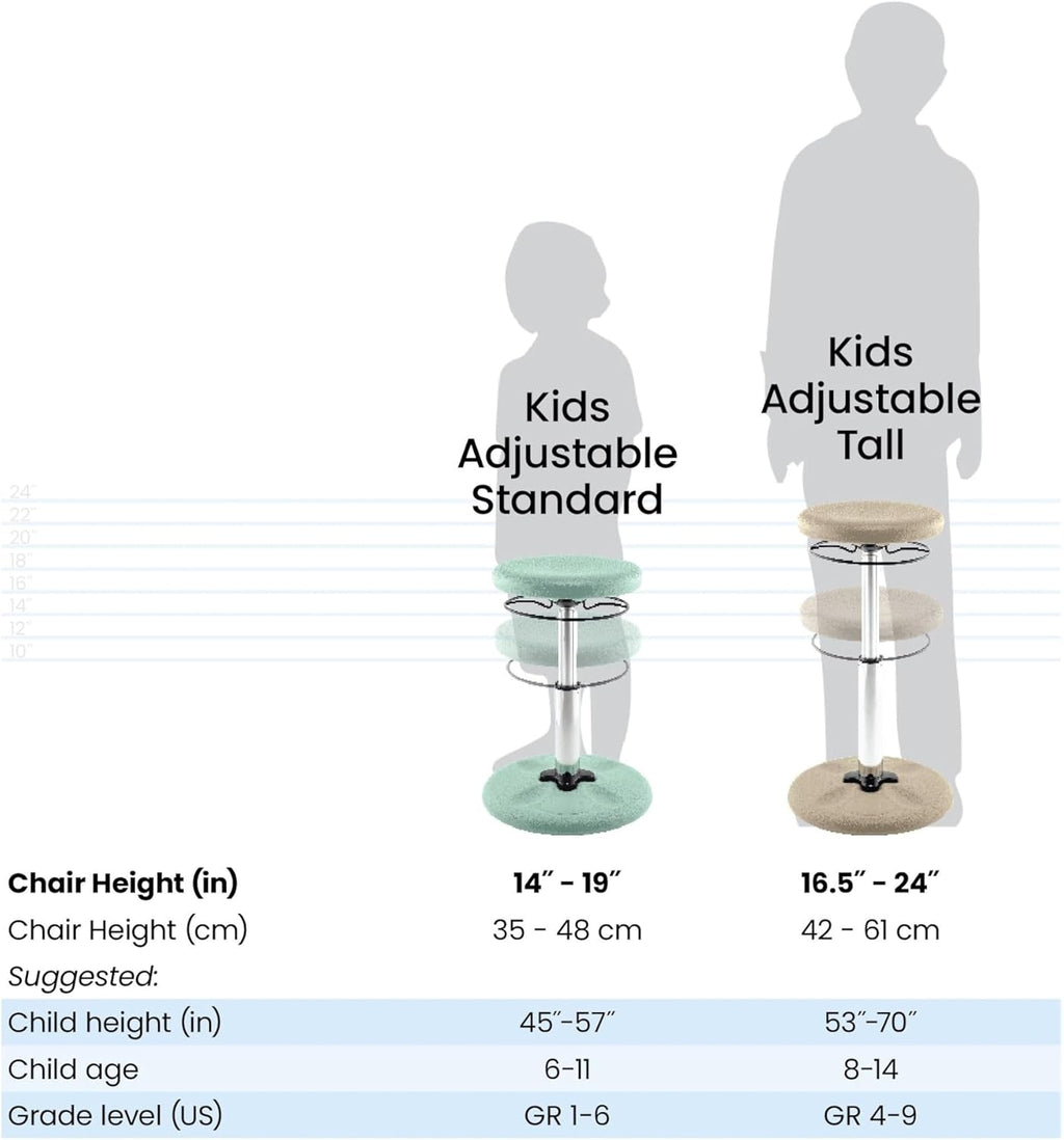 KORE DESIGN Adjustable Wobble Stool Chair, Girls + Boys Kid Desk Stools, Ergonomic Small Office Chairs, Flexible Seating, Active Kids, ADD/ADHD, Classroom, Home, Age 6-11, Standard (14-19in) Pale Blue