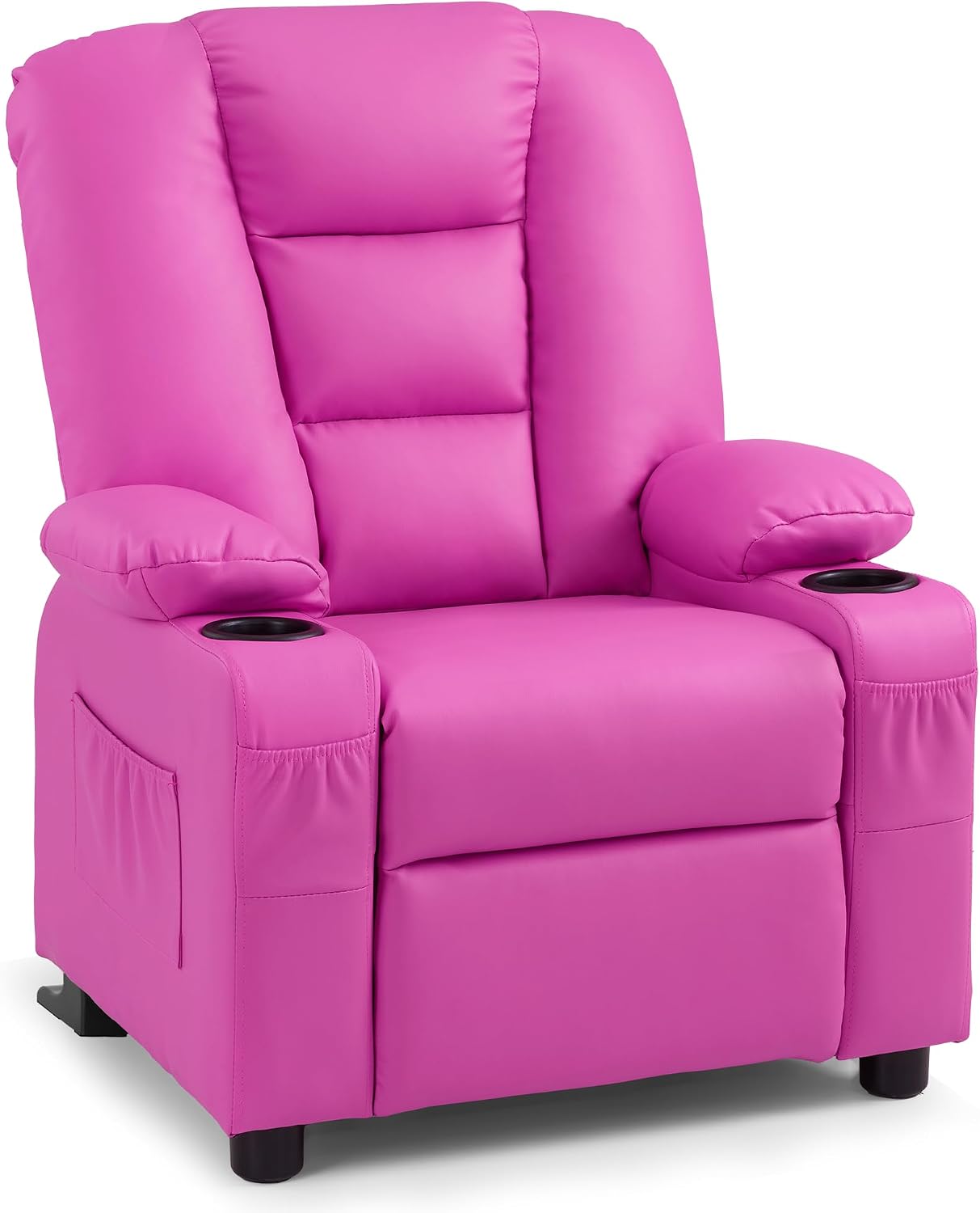 MCombo Big Kids Recliner for Ages 3+, Child Reclining Chair, Toddlers Recliner Sofa with Cup Holders, Faux Leather, 7322(Pink)