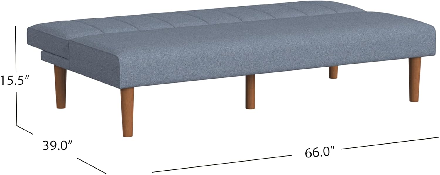 HomePop Upholstered Bergen Convertible Futon Sofa Bed, Modern Sofa Couches for Living Room, Small Spaces, Dorm, Apartment, Blue Woven