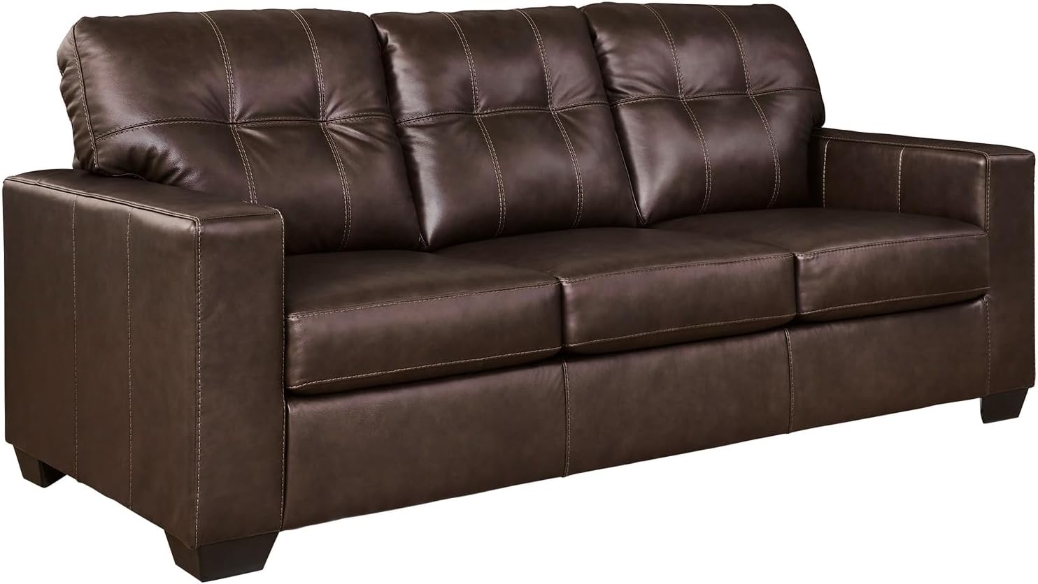 Signature Design by Ashley Santorine Classic Leather Match Tufted Sofa Sleeper with Bi-Fold Memory Foam Mattress, Queen, Dark Brown