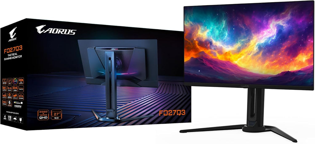 GIGABYTE - AORUS FO27Q3-27' QD OLED Gaming Monitor - QHD 2560x1440-360Hz - 0.03ms GTG - AMD FreeSync Premium Pro - Type C KVM - HDMI, DP, Type C - Height Adjustable - Black