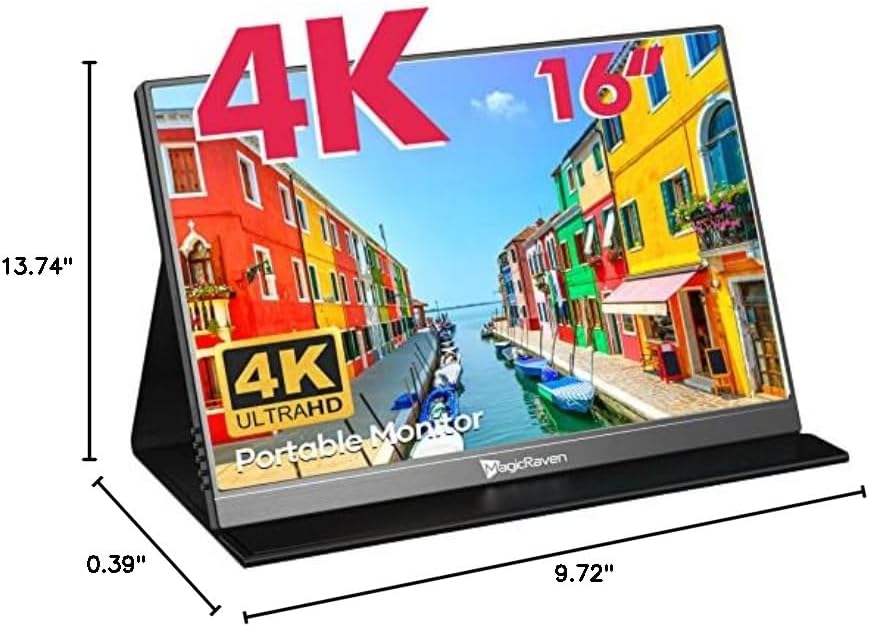 MAGICRAVEN 4K Portable Monitor, 16' 3840x2400 IPS Laptop Screen, 1500:1, 400 Nits Screen USB C HDMI Computer Gaming Display with Speakers & Smart Cover, Travel Monitor for PC Phone PS5/4 Xbox Switch