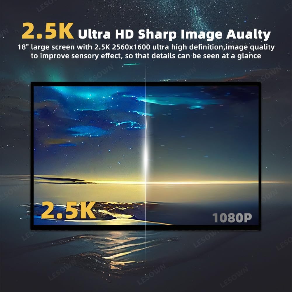 18' 2.5K 144Hz Ultra Thin Portable Gaming Monitor Widescreen 100% sRGB 500Nits USB-C HDMI External Display, Built-in Speakers (18' 2.5K 144Hz No Touch)