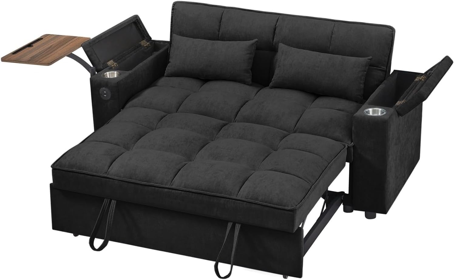 oaaktu ﻿ 65''Convertible Sleeper Sofa Bed,3-in-1 Pull Out Couch Bed with 360 Degree rotatable Side Table and USB Ports for Living Room,RV (07Black)