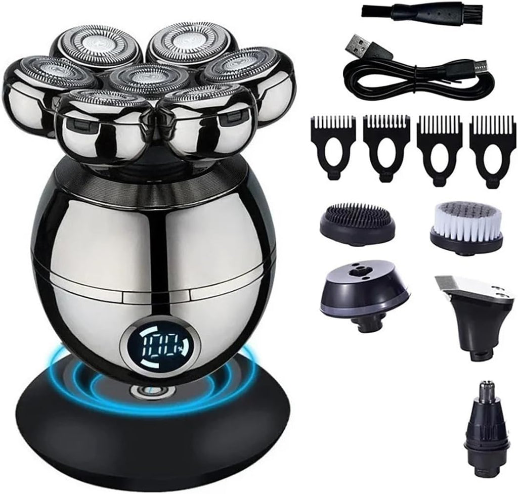 Head Shavers for Bald Men, 5-in-1 Shaver 7D Floating Cutter Head Bald Hair Clipper Cordless Charging Men Nose Trimmer Electric Beard Razor(Silver)