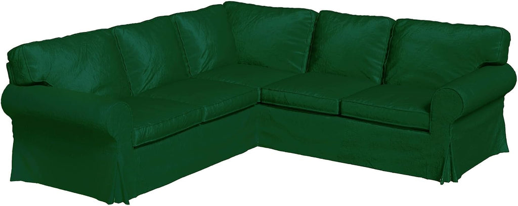 Velvet Pets Friendly Sectional Corner Sofa Covers Made Compatible with IKEA Ektorp 4 Four Seat Couch Sofa Slipcovers (Velvet Green Ektorp 2+2)