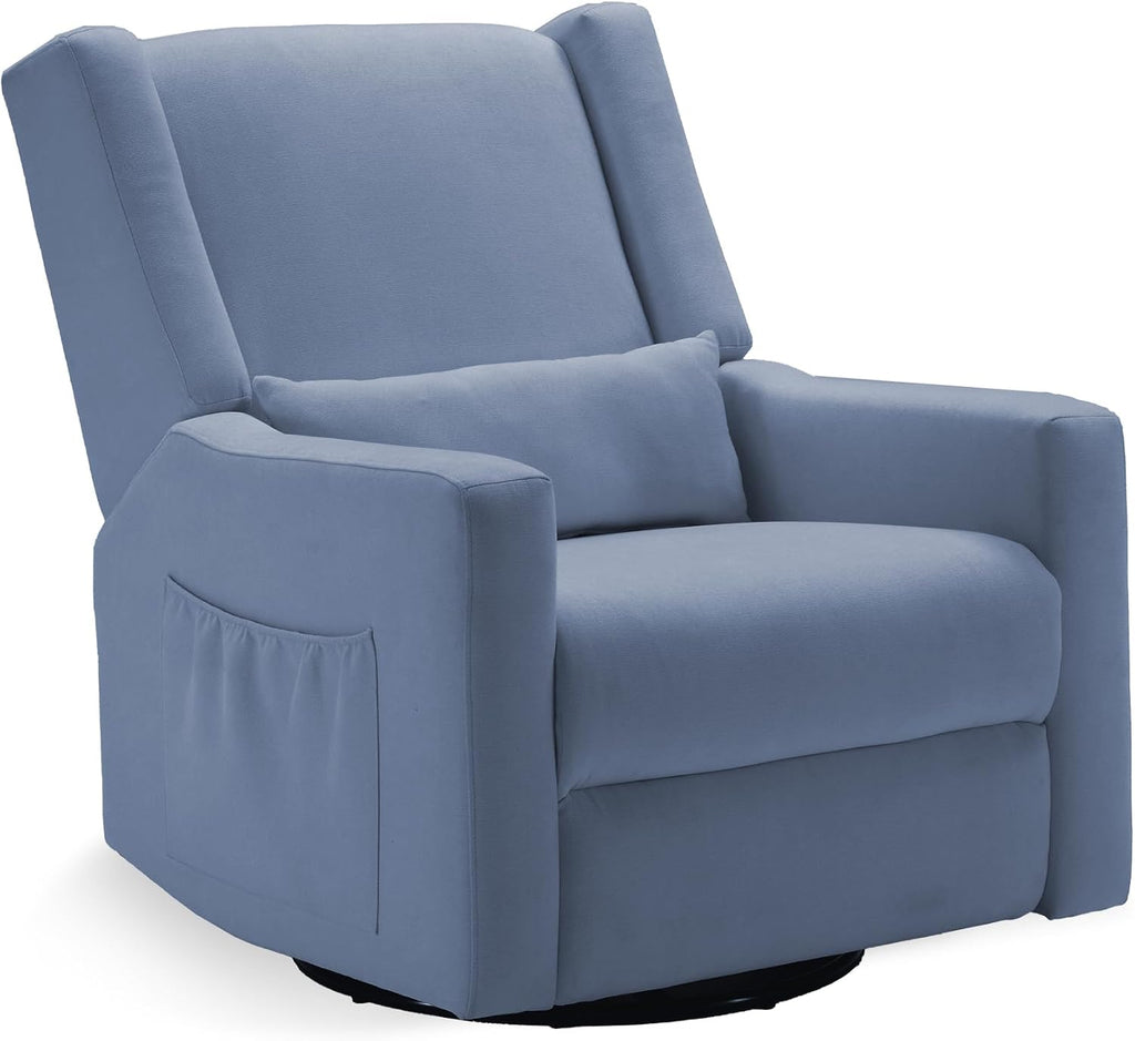 Tbfit Nursery Rocking Chair, 360° Swivel Recliner Chair with Lumbar Support for Bedroom, Comfy Upholstered Armchair with Pillows & Footrest for Living Room & Baby Room