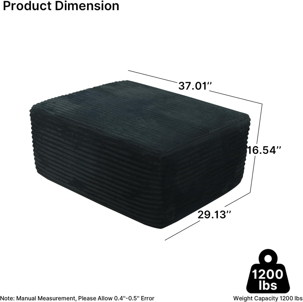 37'' Oversized Ottoman Bench, Plush Corduroy Poufs Foot Tool, Fluffy Boneless Couch Footrest Padded Seat, Seat Cube for Living Room No Assembly (Black)