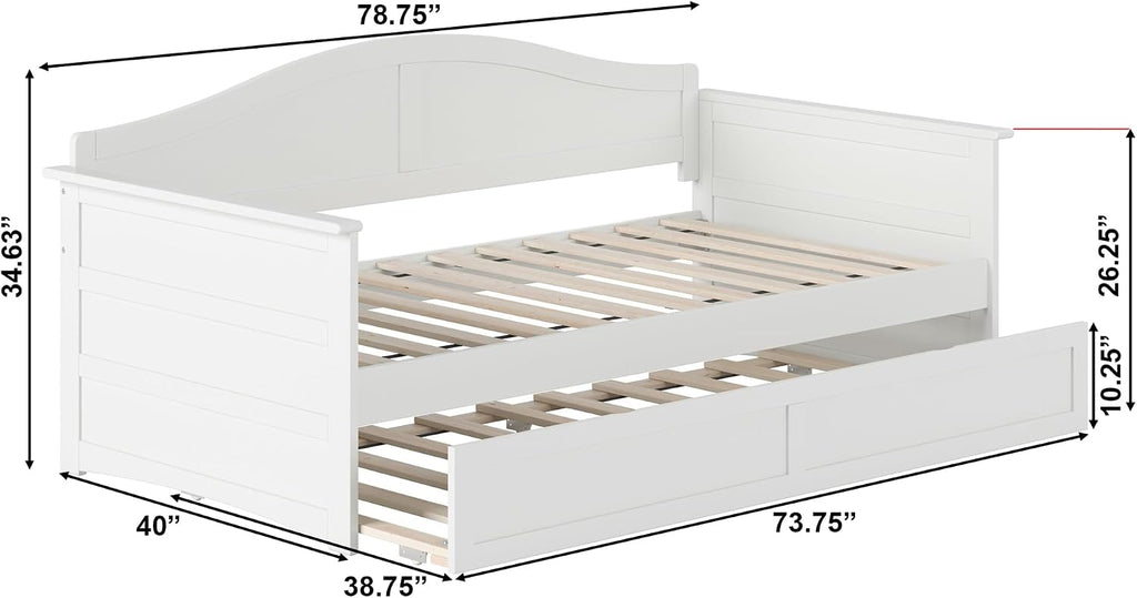 AFI, Acadia Twin Size Wood Daybed Frame with Twin Trundle, White