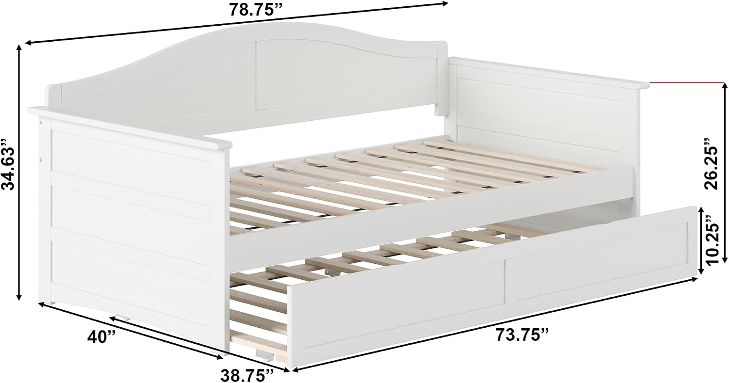 AFI, Acadia Twin Size Wood Daybed Frame with Twin Trundle, White