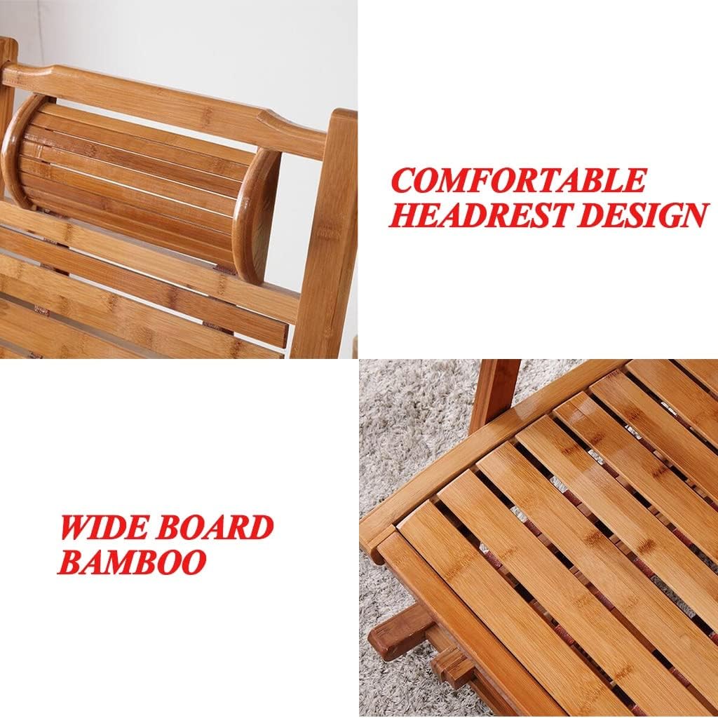 Folding Chair Indoor Padded, Rocking Chair with Ottoman, Wooden Frame Adjustable Reclining Chair with Footrest Headrest Removable Cushion Portable Deck Recliner for Living Room