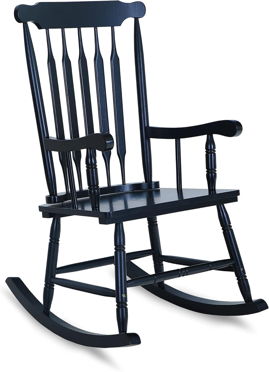 PHI VILLA Outdoor Wood Rocking Chair, Oversized Acacia Wood Slat Back Rocker Chairs for Patio, Deck, Balcony, Porch and Indoor, 30° Safe Recline Support 350 lbs - Black