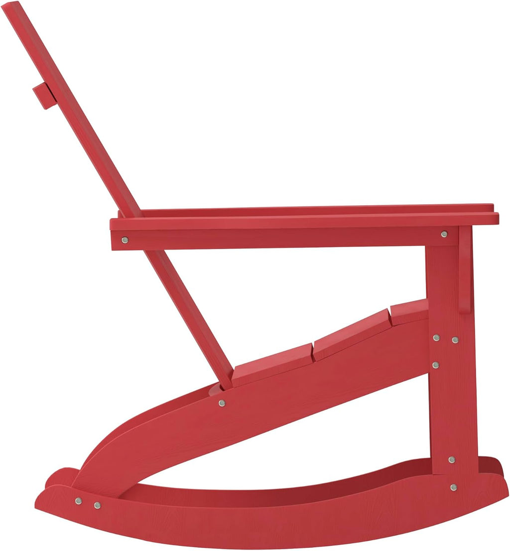 EMMA + OLIVER Harmon Adirondack Rocking Chair - Red Poly Resin - Suitable for Indoor/Outdoor Use - All Weather Materials - Easy Assembly - 350 lb. Weight Capacity