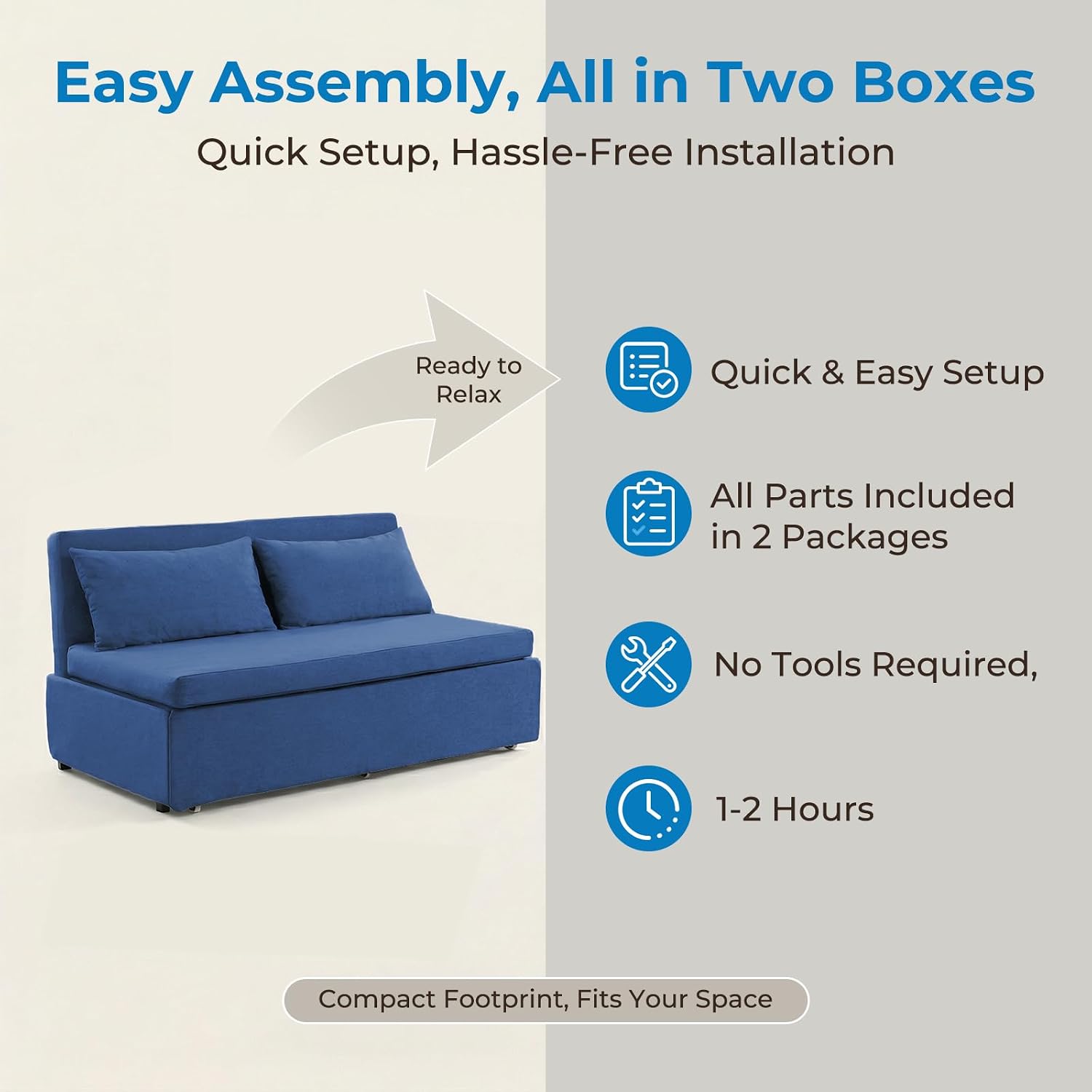 Mjkone 64' Width Queen Size Sleeper Sofa Bed, 2-in-1 Modern Convertible Linen Sofa Sleeper Pull Out Couch Bed with Cushions & Throw Pillows for Living Room Home Office Small Place, Blue