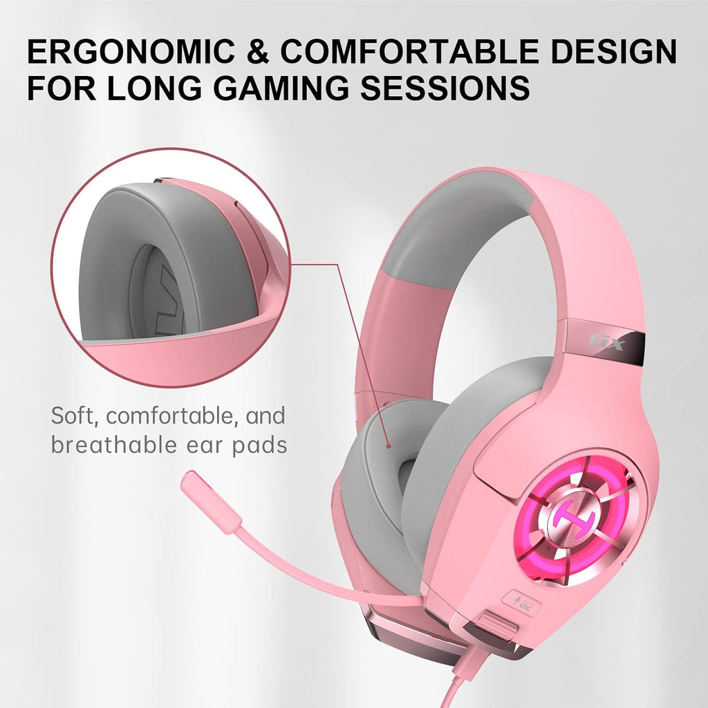 Edifier Hecate GX Hi-Res Gaming Headset for PS4/ PS5/ PC/Switch/Xbox Gamepad - USB/Type-C/3.5mm Wired Gaming Headphones with Microphone RGB Lighting - ENC Noise Cancelling - 50mm Driver (Pink)
