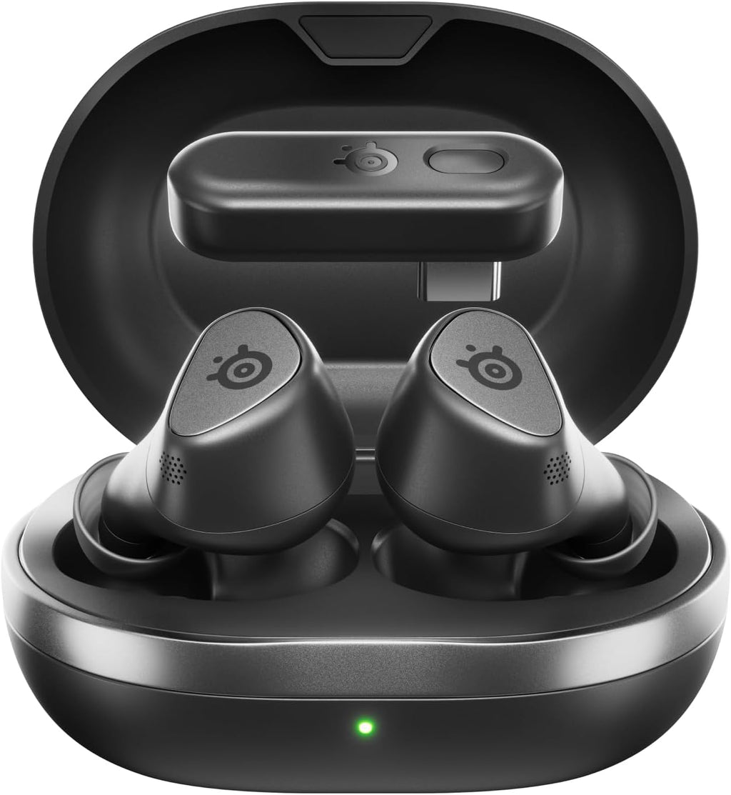 SteelSeries Arctis GameBuds for PlayStation/PC/Switch/Mobile — 2.4GHz + Bluetooth 5.3 Earbuds — ANC — Mobile App Sound Presets — Water Resistant IP55 — 40H Battery with Qi Charging Case - Black