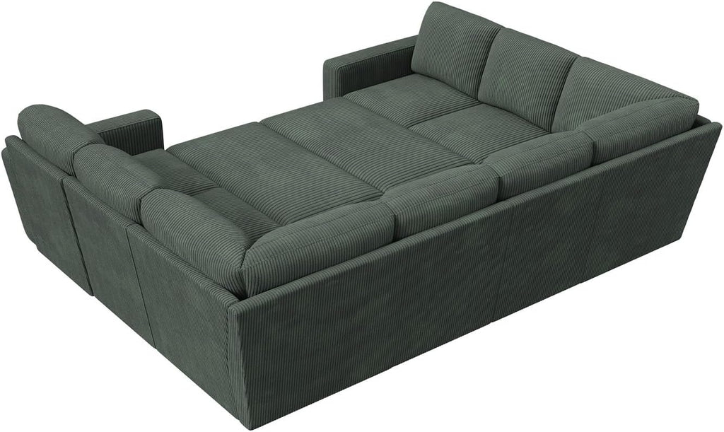 HONBAY Modular Sectional Pull Out Couch Bed, Corduroy Sleeper Sofa with Storage Seats, Oversized U Shaped Sectional Couches for Living Room, Green