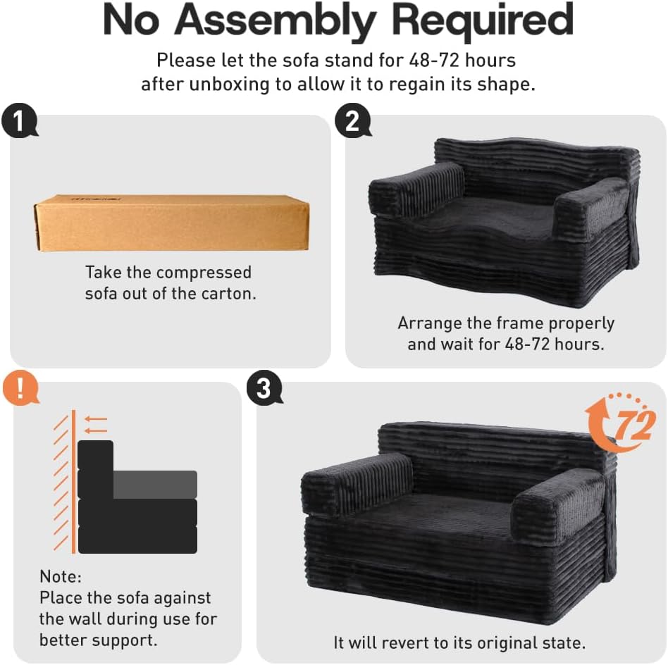 YEPDIN Folding Sofa Bed,Convertible Sofa Bed with Armrest Foldable Sleeper Chair, Portable Folding 4-in-1 Floor Sofa with Convertible Lounge Chair for Living Room,Bedroom,Washable Cover,Black Single