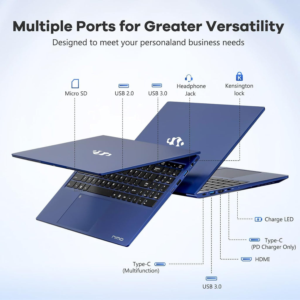 NIMO 15.6' FHD lPS-Business-Laptop, 8 Cores Intel i5-12450H 32GB RAM 1TB SSD (Beat i7-11800H, Up to 4.4 GHz) Student Computer with 100W Type-C Fingerprint Backlit Keyboard (Renewed)