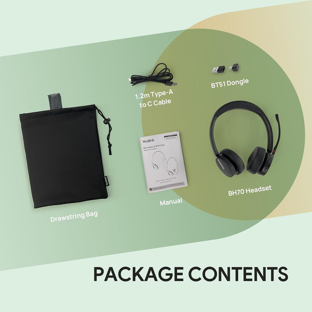 Yealink BH70 Dual Wireless Headset with Mic for Work, Bluetooth Headphone with Teams Certification, up to 35h Talk Time, 147g All-Day Wearing Comfort, Perfect for Open Office Home Hybrid Work