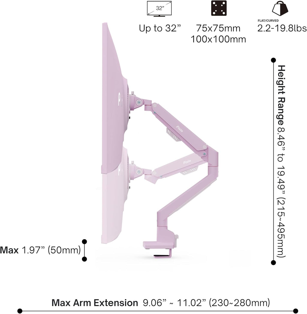 Pixio PX278 Wave Pink 27 inch 180Hz Refresh Rate FHD 1440p Resolution Fast IPS Panel 1ms GTG Response Time Gaming Monitor and PS1S Wave Pink Single Monitor Arm - Fits up to 32 inches and 19.8lbs