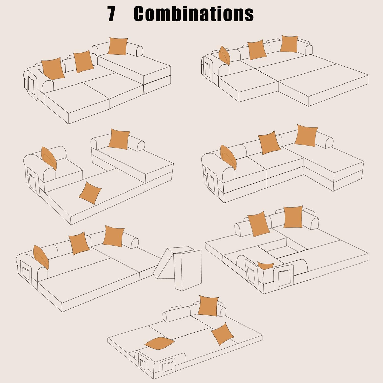 HANXIN 108' Modular Sectional Sofa, Futon Convertible Sofa Bed,Oversized Corduroy Boneless Couch for Living Room,Floor Loveseat Sleeper with Pull Out Bed,Free Combination,No Assembly Required (Beige)
