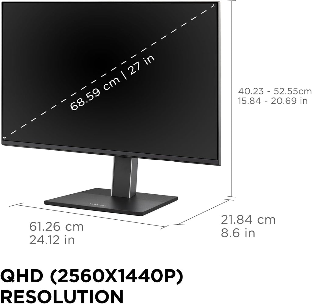 ViewSonic VG2758-2K 27 Inch 1440p Docking Monitor, IPS Display with 100W USB-C for Smooth Home and Office Productivity, Full Ergonomic Adjustability, RJ45, HDMI, 5-Port USB Hub, and DisplayPort Inputs