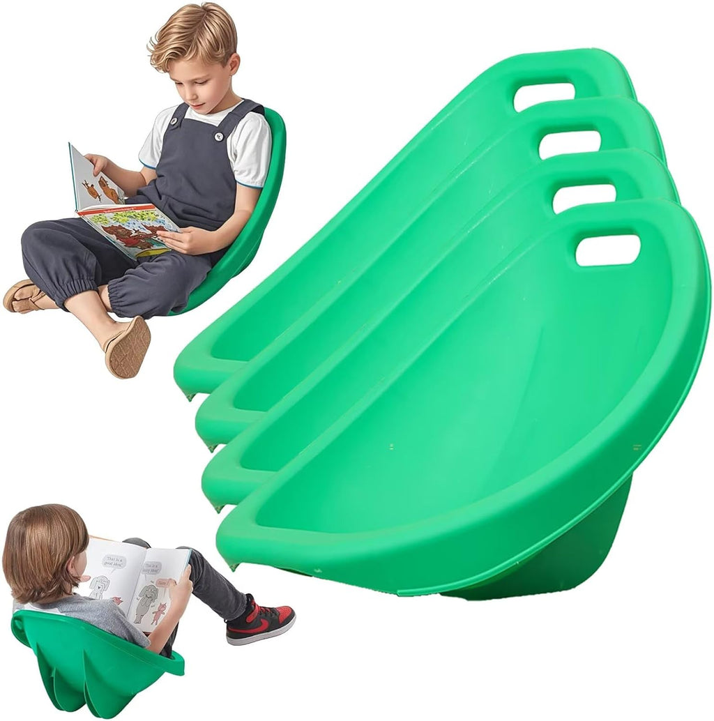 Scoop Rocker Chairs, Flexible Seating for Classroom Elementary, Portable Floor Seating for Classroom, Plastic Reading Chair with Back Support, Green Egg Chair Sensory Wobble Chairs, 4 Pcs