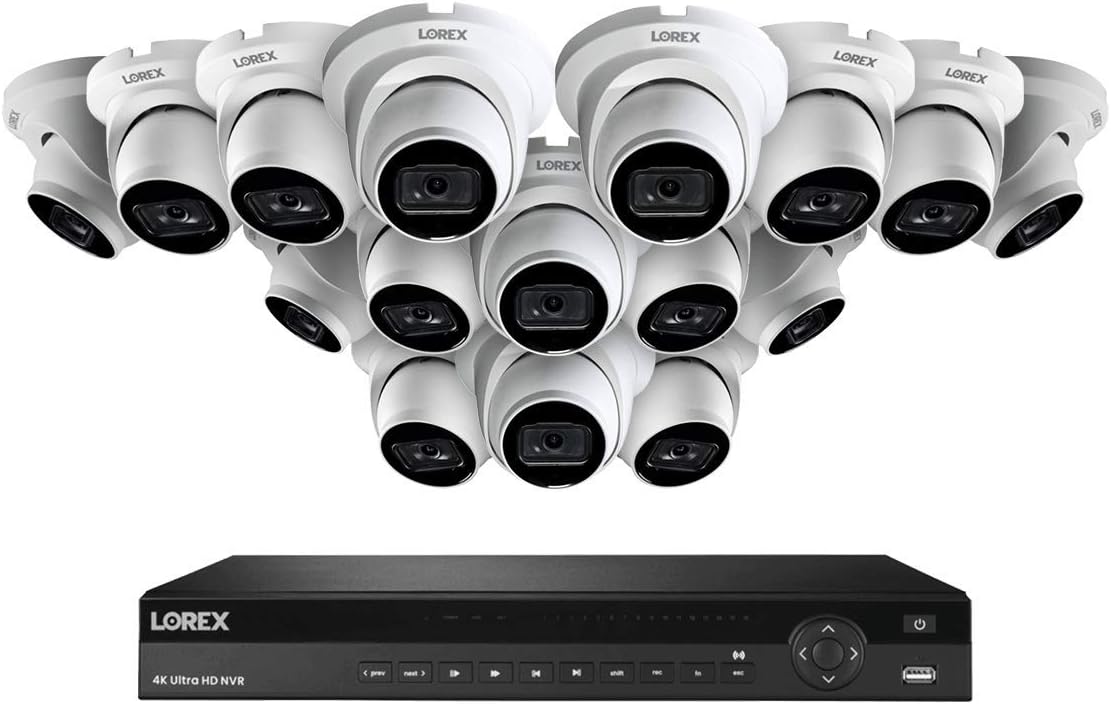Lorex Technology NC4K3F-1616WD 16 Channel 3TB 4K Ultra HD Nocturnal NVR System with Sixteen Smart IP Security Dome Cameras wReal-Time 30FPS and Listen-in Audio, 150ft Night Vision, Color Vision