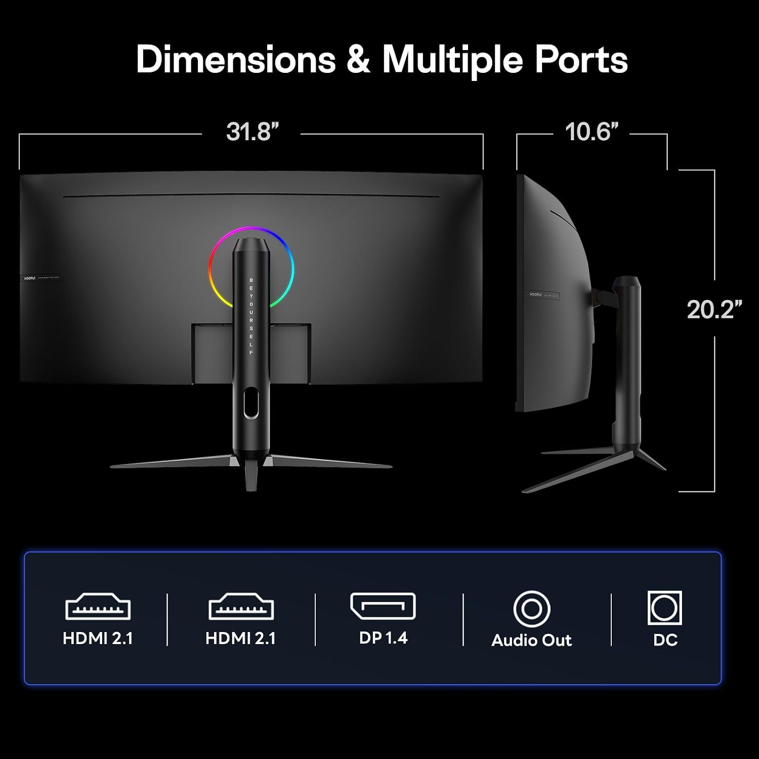 KOORUI 34 inch Ultrawide Curved Gaming Monitor 240Hz, PIP/PBP, 3440x1440P, 21:9 Display, 1500R Curvature. 1ms, Adaptive Sync, DP, HDMI, Vesa amoun,Support PS5,t,Computer Monitor G3441XC