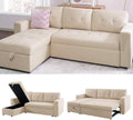 Naomi Home L Shaped Sectional Couch with Storage & Pull Out Bed – 3-in-1 Convertible Sleeper Sofa Bed, Small L Shape Sofa for Living Room, Sofa Bed with Storage Chaise in Beige, Velvet