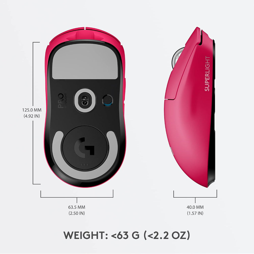 Logitech G PRO X Superlight Wireless Gaming Mouse, Ultra-Lightweight, Hero 25K Sensor, 25,600 DPI, 5 Programmable Buttons, Long Battery Life, Compatible with PC/Mac - Magenta