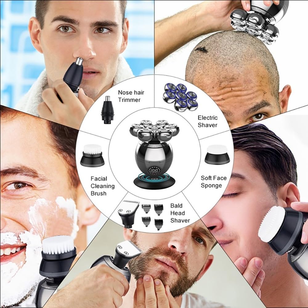 Head Shavers for Bald Men, 5 In 1 Razor 7-Blade Grooming Kit Electric Shaver For Men Head Rechargeable Electric Razor Body Beard Hair Trimmer Bald Shaving Machine
